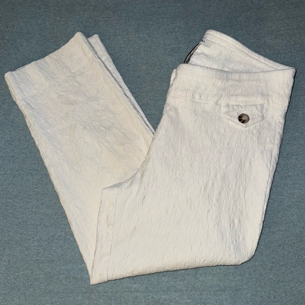 Zac & Rachel  White Textured Jacquard Slimming Pull on Pants Sz 8